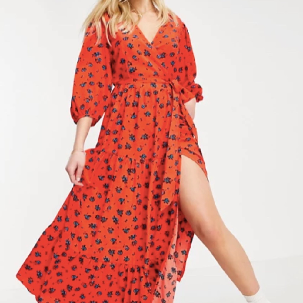 NWOT ASOS Glamorous Curve Floral Midi Tea Wrap Dress